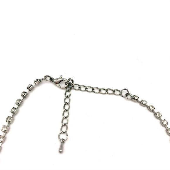 𝅺Double Drop Rhinestone Necklace Silver Vintage - Picture 7 of 14